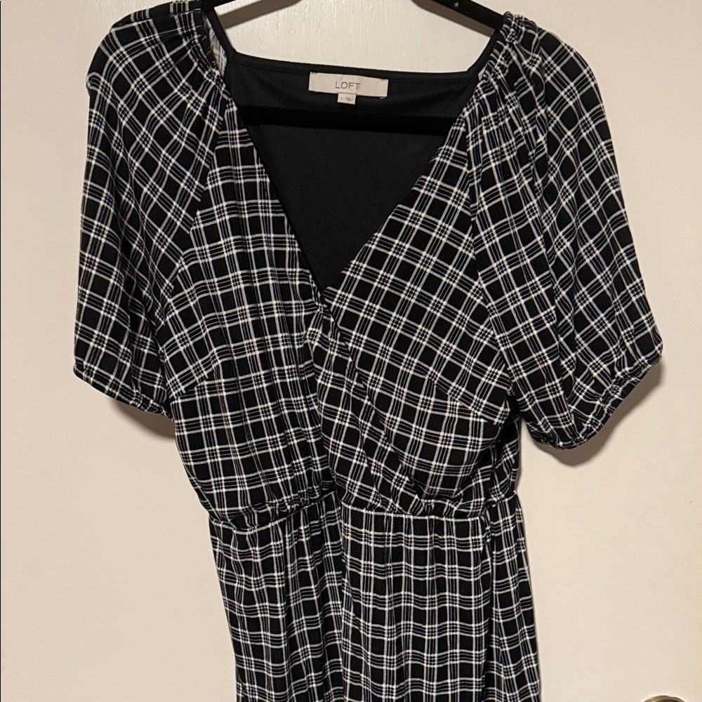 LOFT Monochrome Checkered Midi Dress